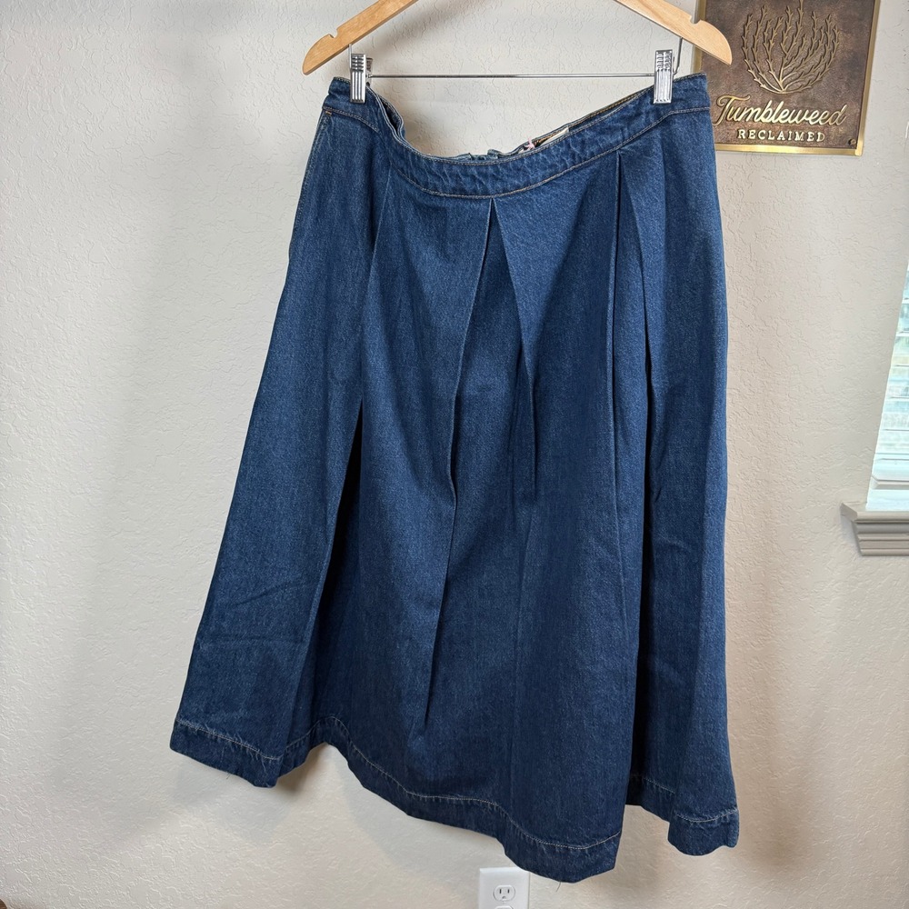 Boden Denim Midi Skirt Pleated Dark Wash Full A-Line Zipper Women US 16-18 - Picture 2 of 9